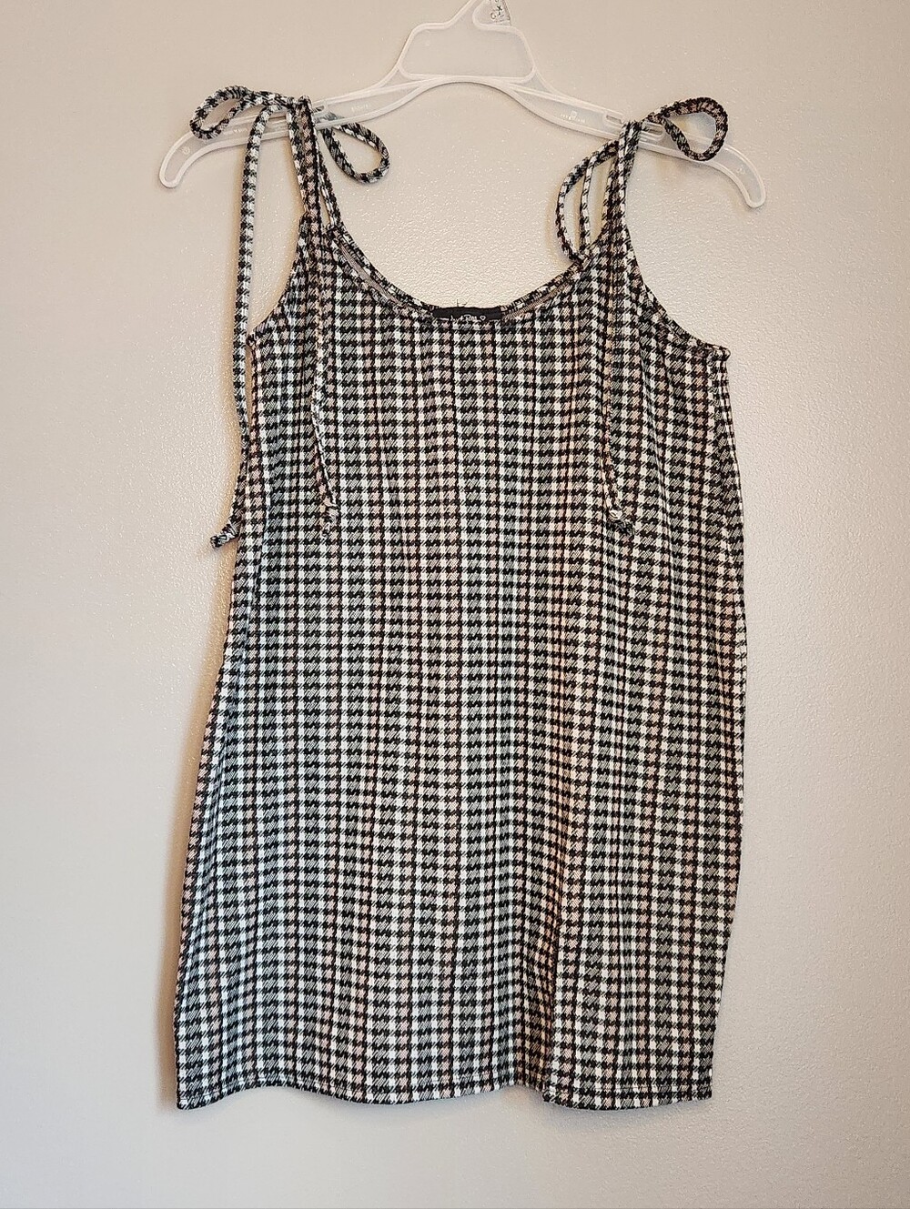 Just Polly Black Houndstooth Tie-Shoulder Slip Dress Size XL